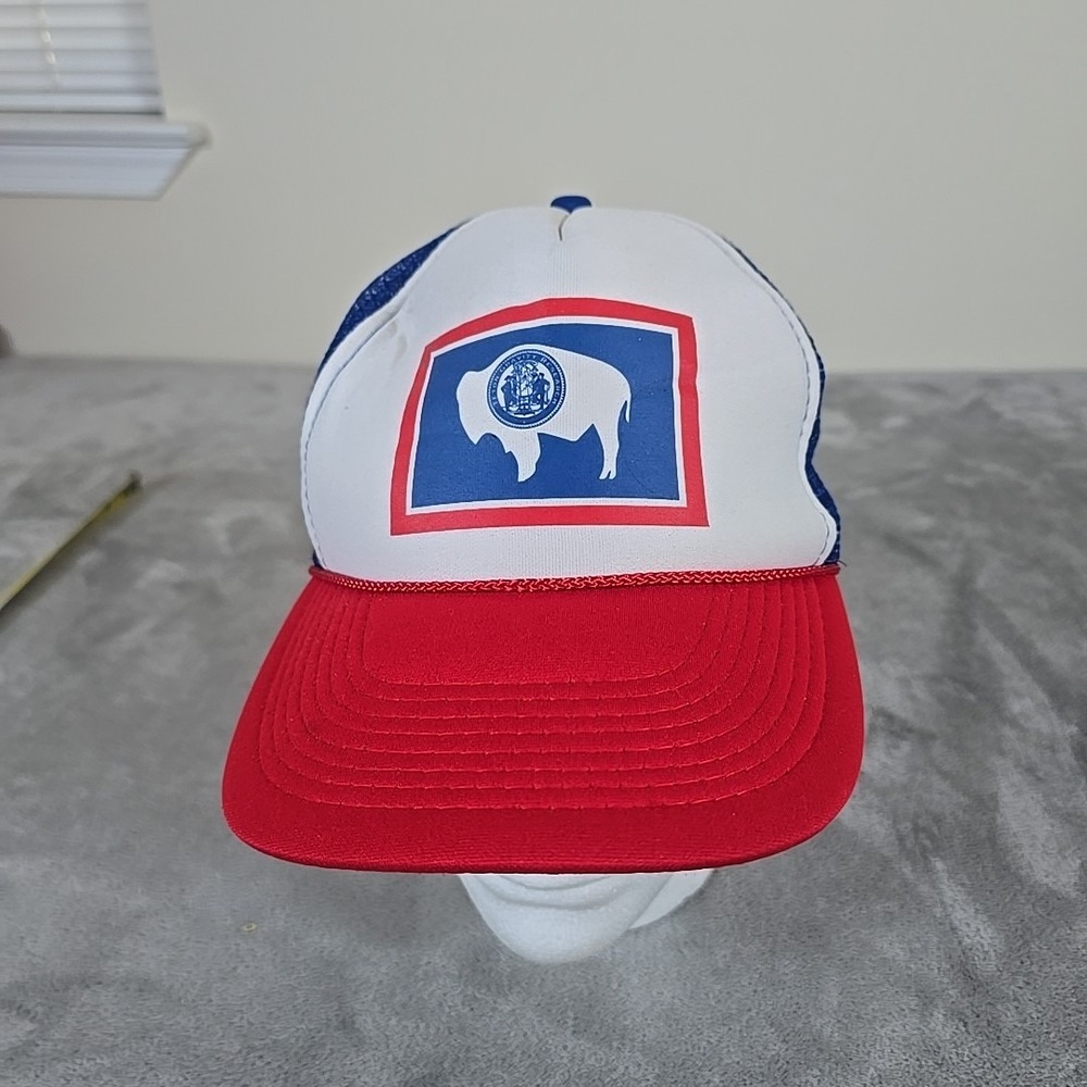 Vintage‎ Jackson Wyoming Flag Trucker Hat Mens One Size Red White Blue Mesh Back